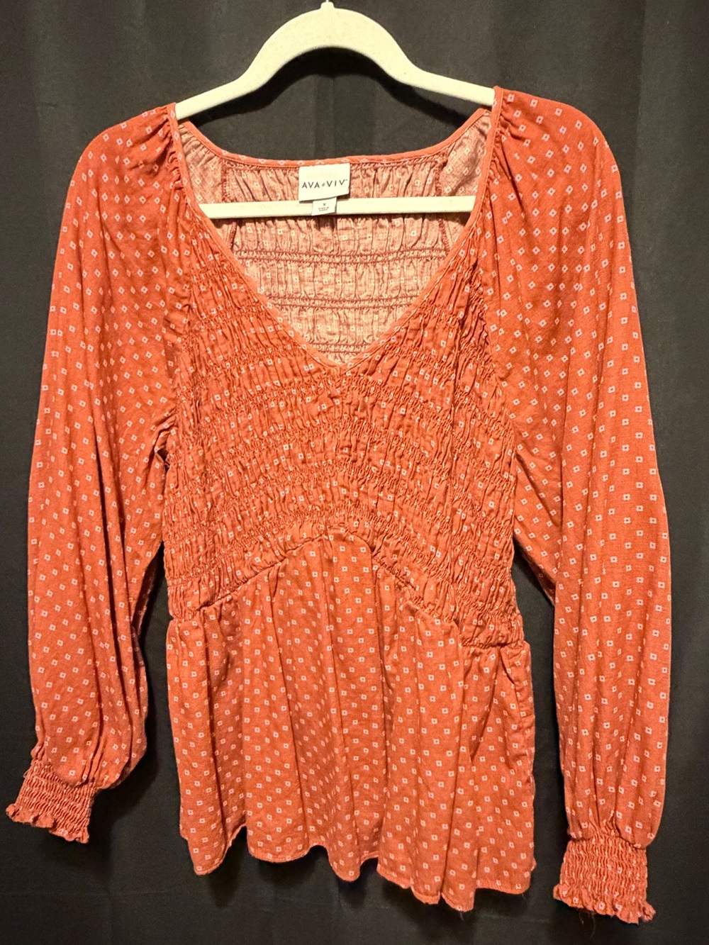 Smocked V-Neck Peasant Blouse